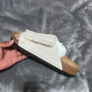 Birkenstock Cream Fuzzy Mules